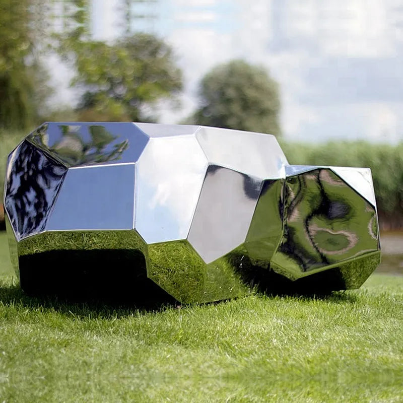 Stainless Steel Geometric Block Surface Stone, Park, Green Forest, Square, Garden, Hotel Mall, Office, Building, Sculpture Ornam