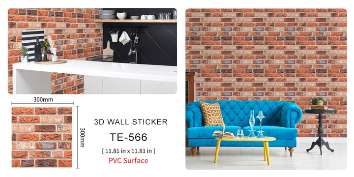 15PCS Wall Sticker Waterproof PVC imitation brick Wallpapers for TV walls living room bedroom kitchen kids rooms painted surface