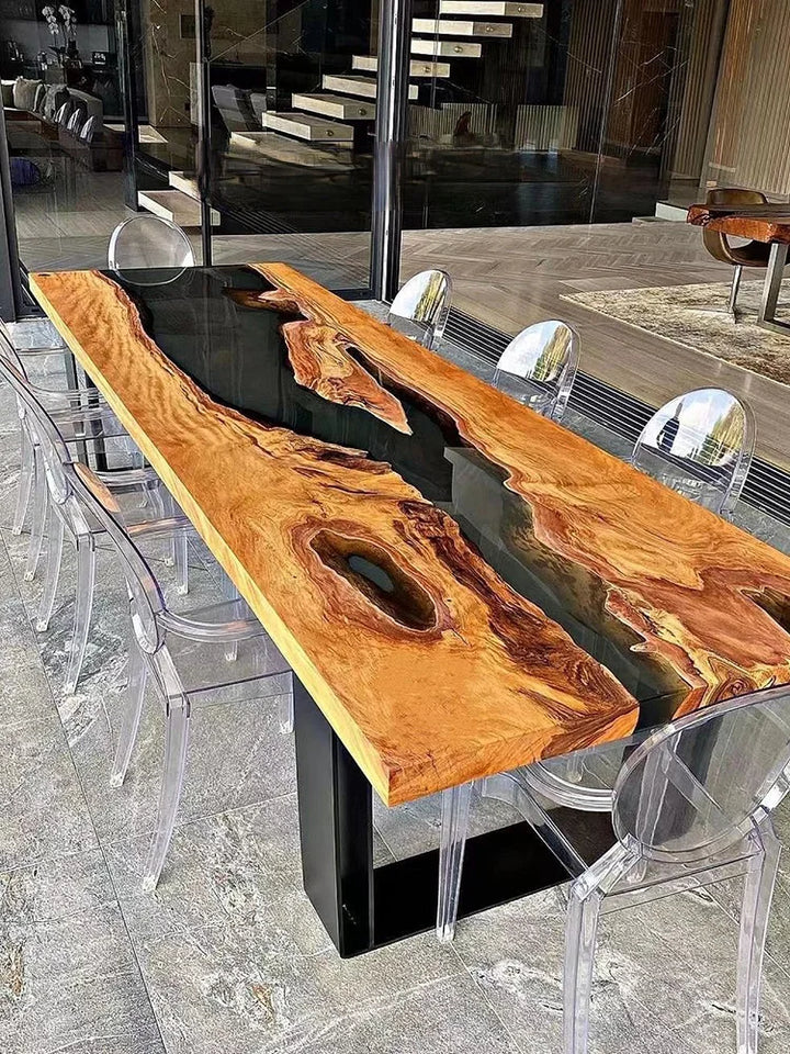 Custom coffee table Shoreline table Epoxy glue River table Solid wood desktop large board logs