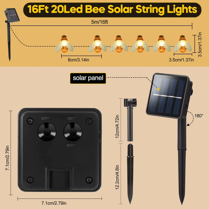 Solar Bee LED String Lights Outdoor Holiday Party Lighting Night Lamp for Garden