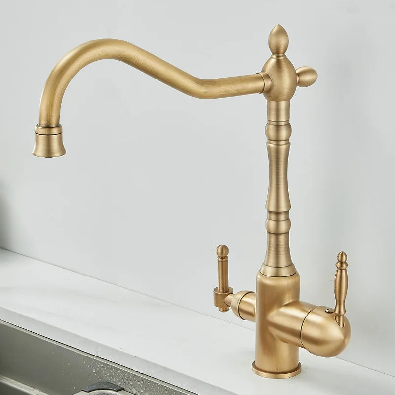 3 in 1 Kitchen Filter Faucet Pure Water 360 Rotation Kitchen sink Crane Dual Handle Dual Water Functions Mode Filter Mixer Taps