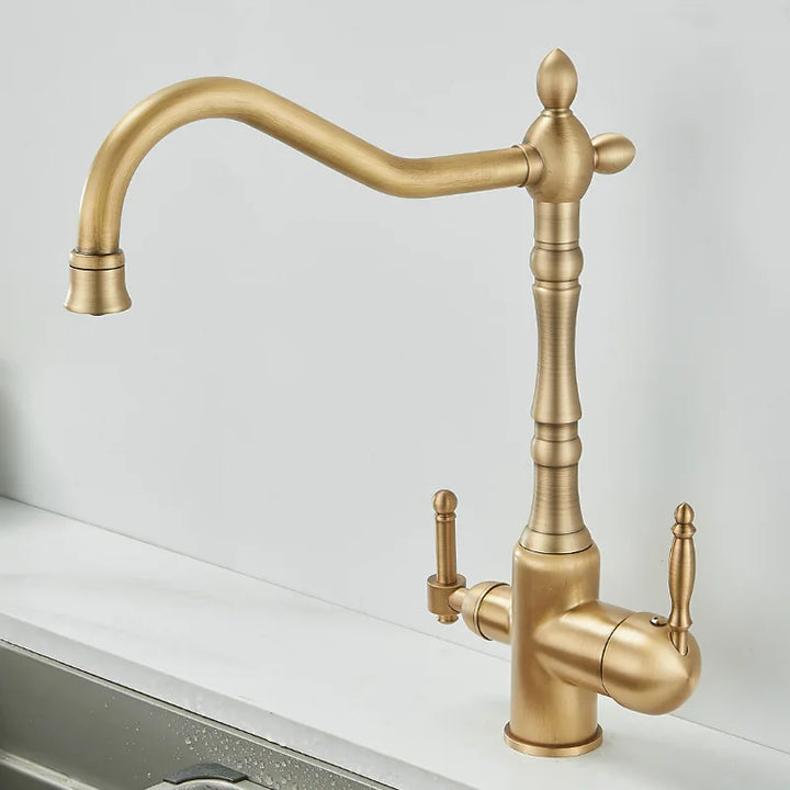 3 in 1 Kitchen Filter Faucet Pure Water 360 Rotation Kitchen sink Crane Dual Handle Dual Water Functions Mode Filter Mixer Taps