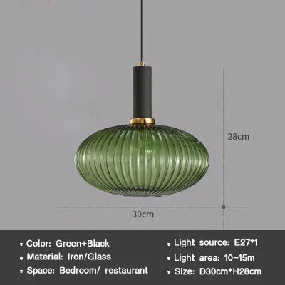 DINDALLED Striped Glass Pendant Light Nordic Vintage Chandelier for Dining Kitchen Island Hanging Lamp Lighting Decor
