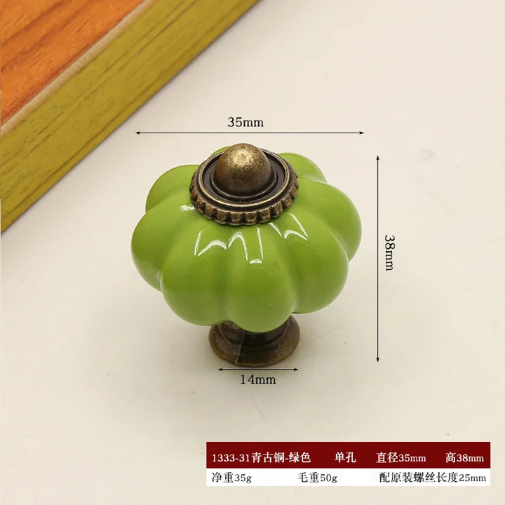 Pure Hand-painted Garden Ceramic Pumpkin Pull Hand-painted Classic Handle Drawer Cupboard Closet Door Single Hole