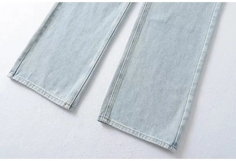 MiuKoMiYa Straight Leg Jeans For Women High Waist Gray Long Wide Denim Pants Vintage Blue Boyfriend Jeans