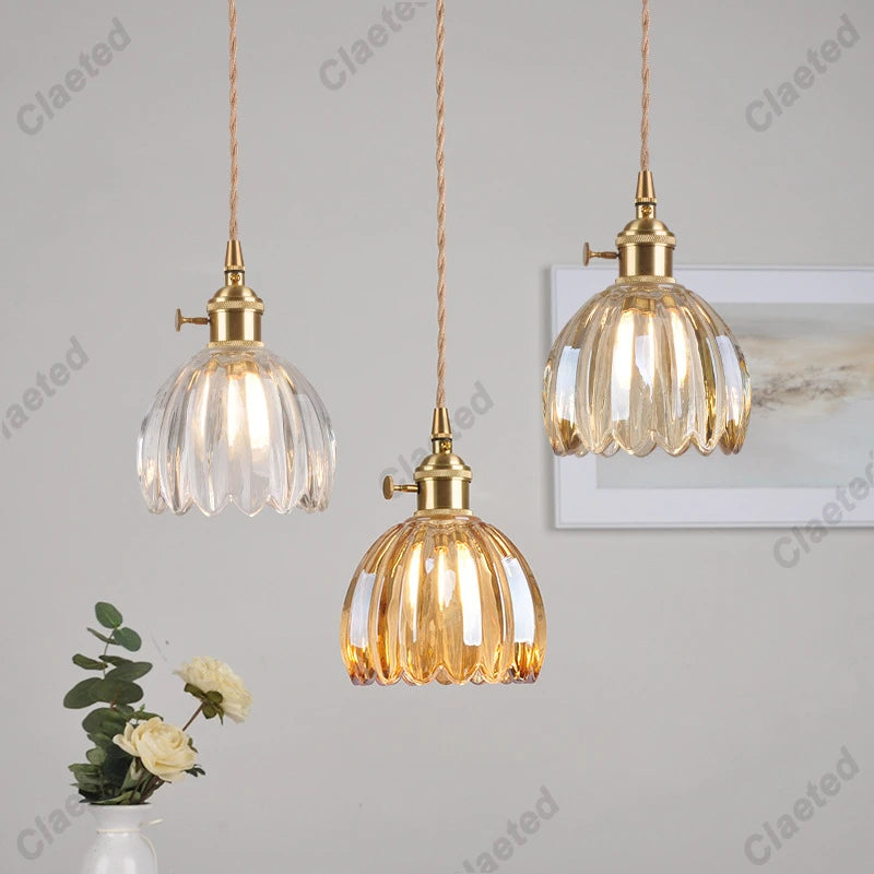 IWHD Modern Copper Glass LED Pendant Lamp Switch Living Room Bedroom Green Amber White Nordic Hanging Lights