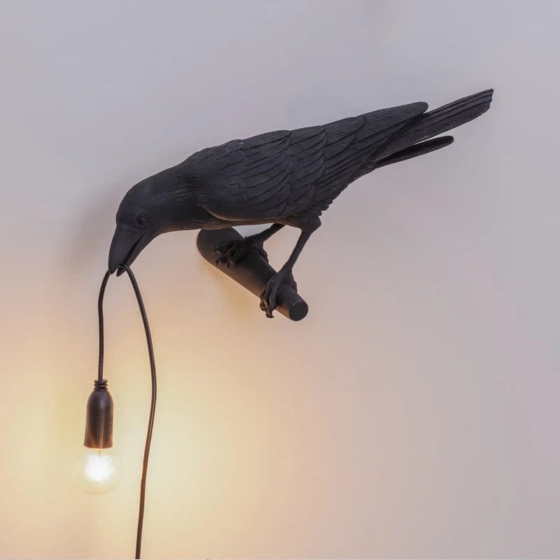 Resin Lucky Bird Crow Wall Lamp Table Lamp Night Light Bedroom Bedside Living Room Wall Lamp Home Decoration(Free bulb)
