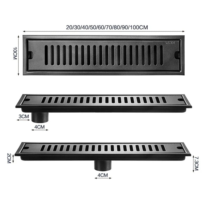 Black Floor Drain 304 Stainless Steel Shower Drain Long Strip Odor Proof Bathroom Floor Drainage Large Displacement