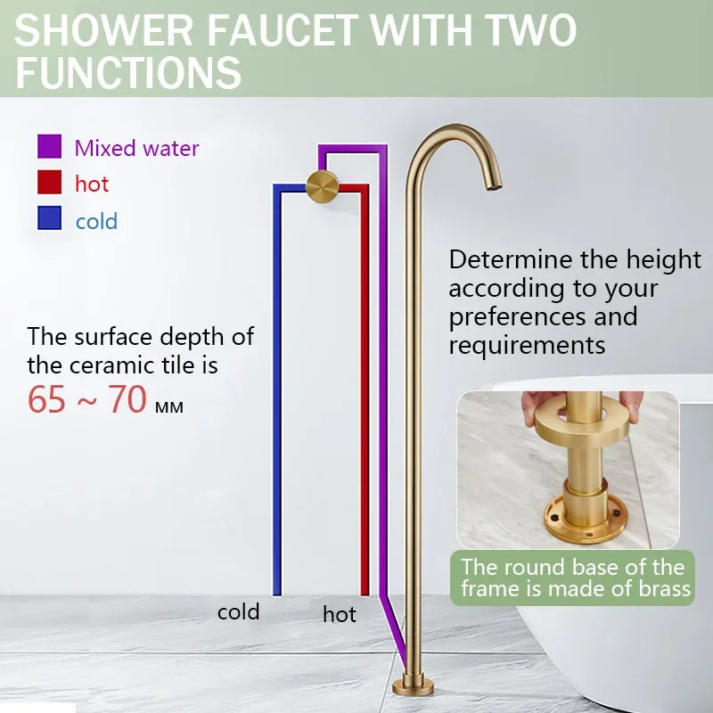 Floor Standing Bathtub Faucet Brass Body Hot Cold Mixer with Handle Rose Gold Independent Faucet Chrome Grey Black