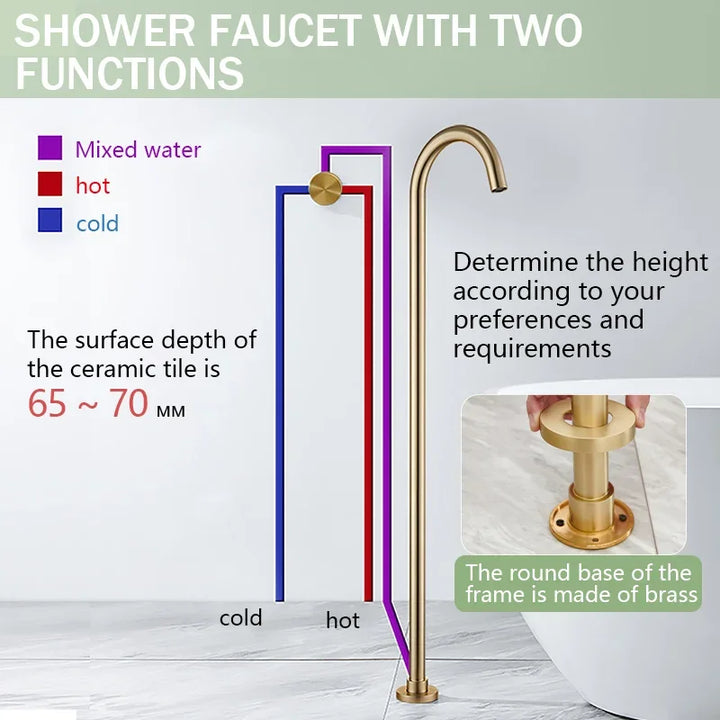 Floor Standing Bathtub Faucet Brass Body Hot Cold Mixer with Handle Rose Gold Independent Faucet Chrome Grey Black