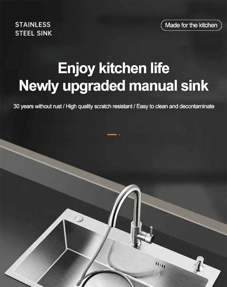 Thickened 304 Stainless Steel Single Sink Kitchen Sink Undermount Dishwashing Trough