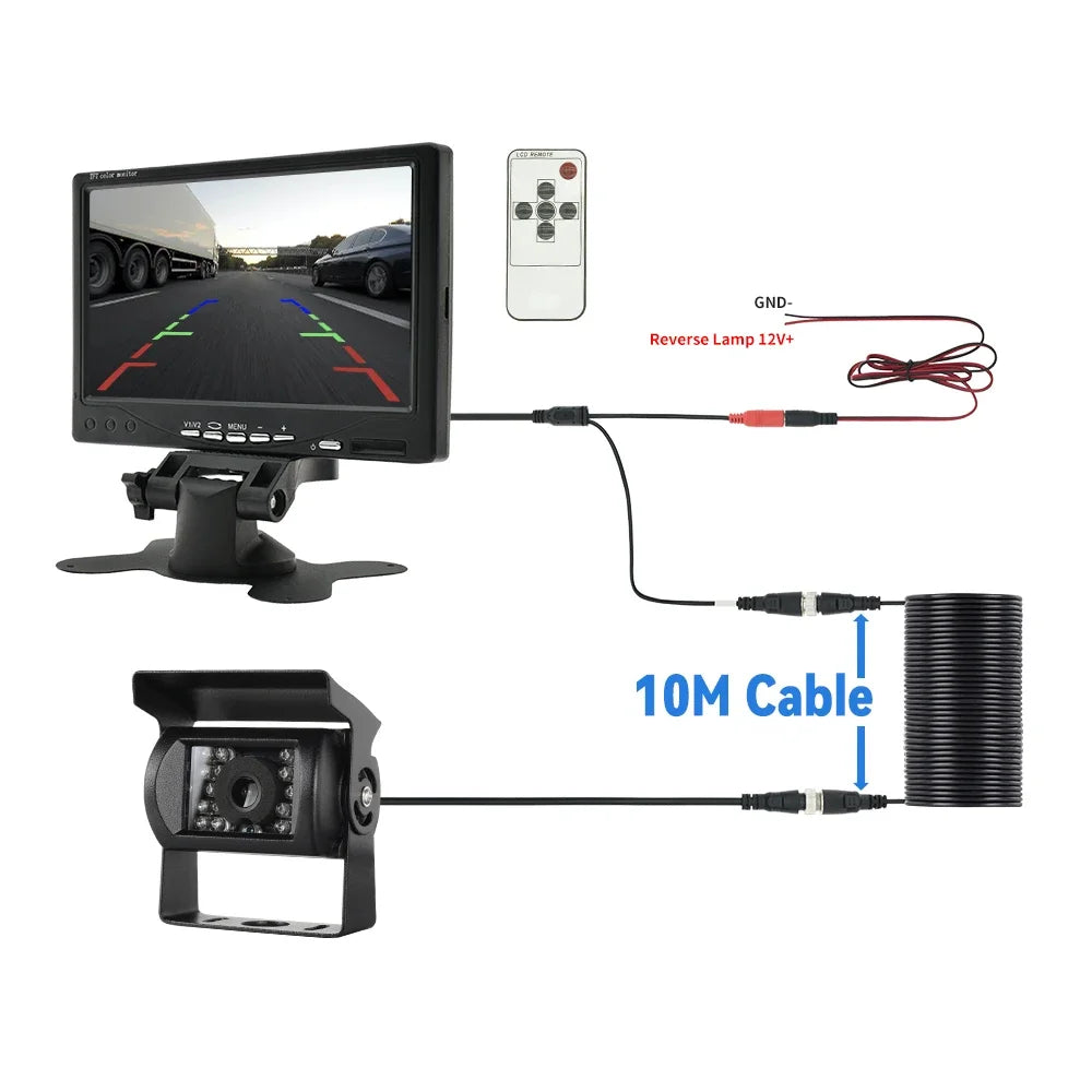 MJDOUD 7 Inch Car Rear View Camera Monitor for Truck Parking Display 9-36V HD Reversing Camera with Screen 1024*600 Universal