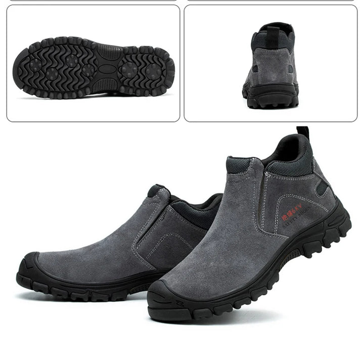 Slip on Mens Boots Comfortable Work Shoes Safety Shoes With Steel Toe Cap Anti-smash Sneakers Puncture-Proof Indestructible Shoes H-1