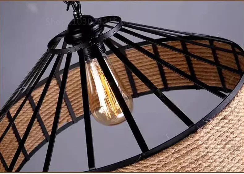 E27 Hemp Rope Woven Pendant Light Classic Vintage Countryside Villa Droplight Tea Room Bedroom Dining Room Retro Hanging Lamp