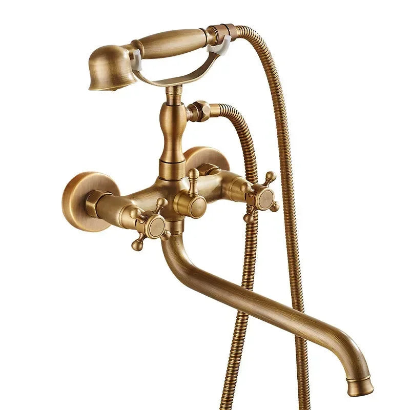 Antique Bathtub Shower Faucet Set Wall Mounted Black Bath Shower Faucet Bathroom Cold and Hot Bath and Shower Mixer Taps Brass