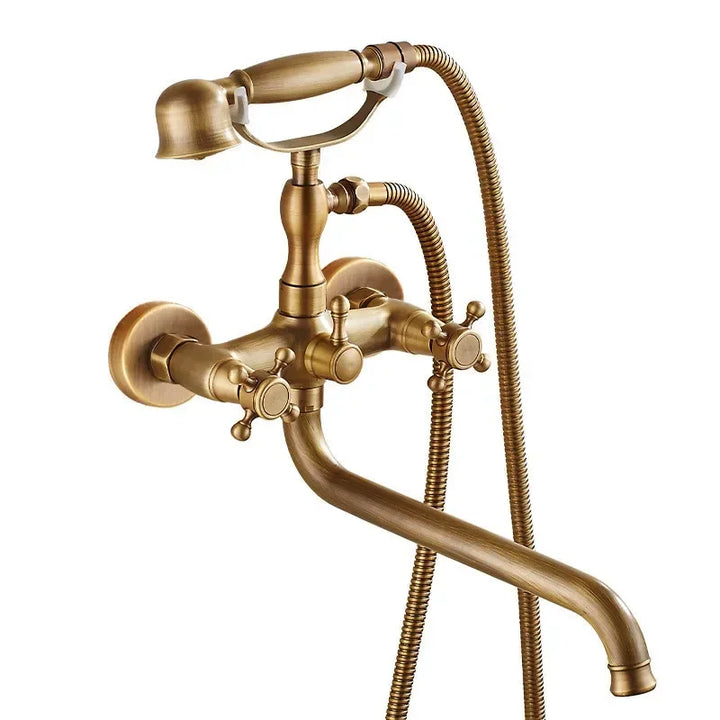 Antique Bathtub Shower Faucet Set Wall Mounted Black Bath Shower Faucet Bathroom Cold and Hot Bath and Shower Mixer Taps Brass