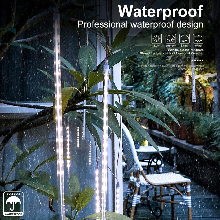 30/50cm Solar Meteor Shower LED Holiday Fairy String Light 8 Tubes Outdoor Waterproof Garden Street Garland