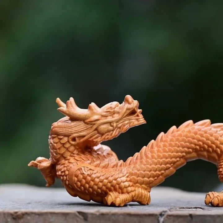 Natural Wood Shenlong  Statue  Chinese Auspicious Beast，Solid wood Carving