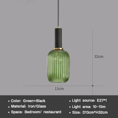 DINDALLED Striped Glass Pendant Light Nordic Vintage Chandelier for Dining Kitchen Island Hanging Lamp Lighting Decor