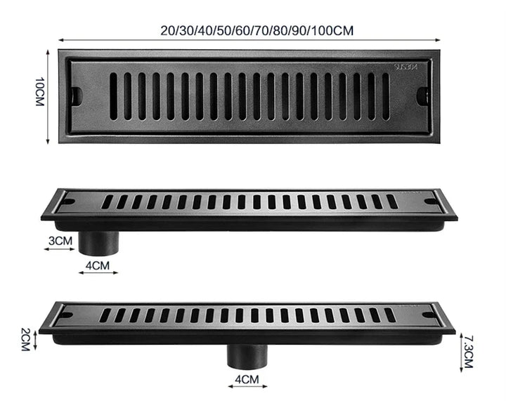 Black Floor Drain 304 Stainless Steel Shower Drain Long Strip Odor Proof Bathroom Floor Drainage Large Displacement