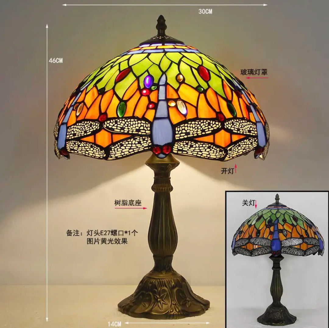 Turkish Table Lamp Tiffany Stained Glass with Dragonflys Vintage Desk Lamp Mediterranean Deco Lighting