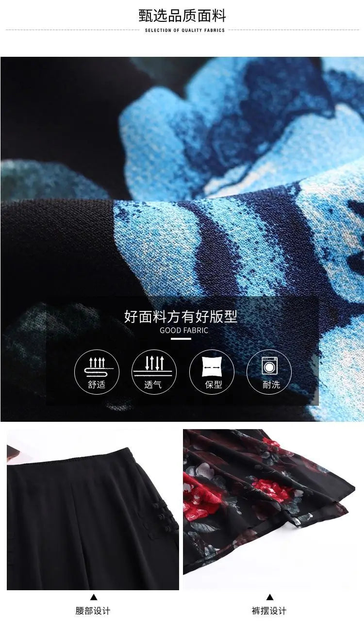 Thin Chinese Style Floral Chiffon Wide Leg Pants Women Tie Die Printed Button Loose High Waist Vintage Straight Trousers