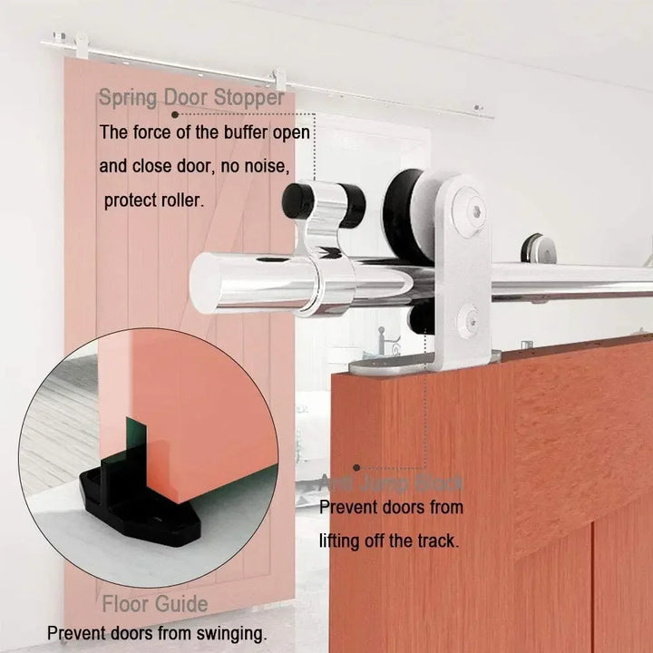 4-16 ft Sliding Barn Door for Single Door, Hardware, Stainless Steel, T Shape Hanger Kit, Smoothly and Silently