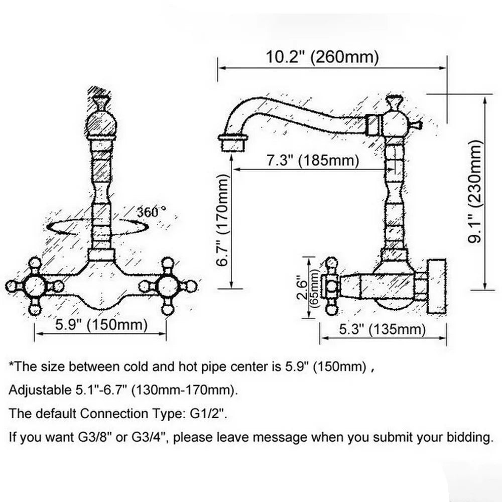 Wall Mounted Antique Red Copper Brass Bathroom Kitchen Swivel Spout Faucet Mixer Water Tap anf945
