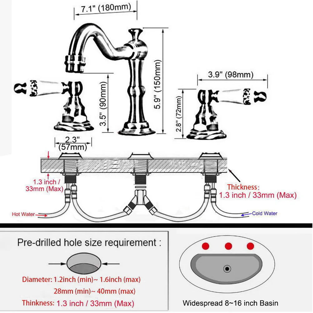Basin Faucets Oil Rubbed Bronze Deck Mounted Widespread Bathroom Sink Faucets 3 Hole Double Handle Hot And Cold Water Tap tsf543