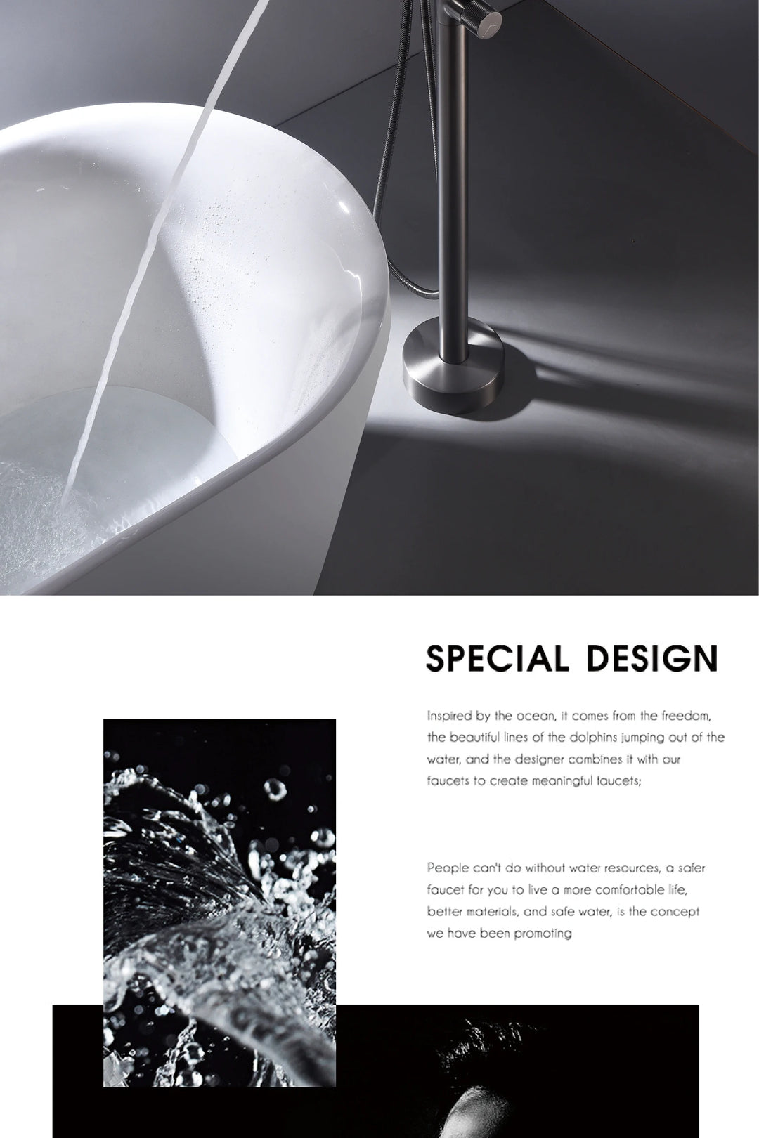 AITNA Gold Brass Luxury Bathroom Faucet Floor standing Design Single Handle Hot and Cold Water 2-Function Simple Bathtub Mixer