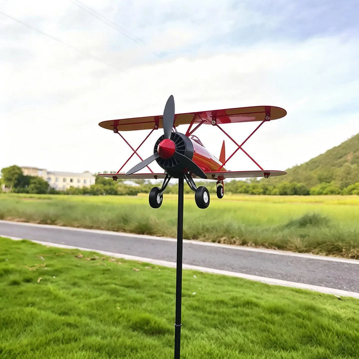 Airplane Weathervane Metal Windmill Wind Measuring Tool Airplane Wind Spinner for Lawn Courtyard Outdoor Patio Deck Backyard