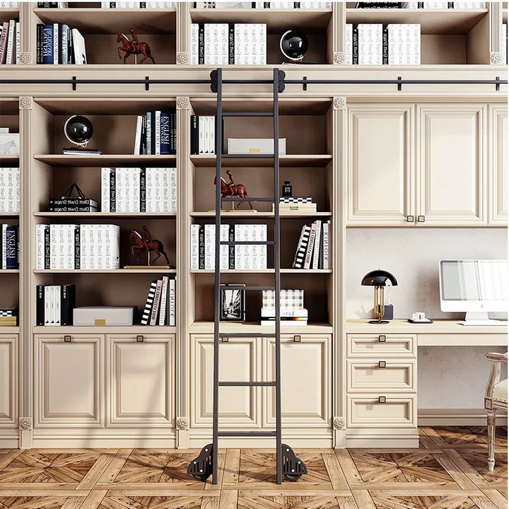 Bookshelf Mobile wrought iron Track ladder Bookshelf Library Home  Indoor attic one-word ladder