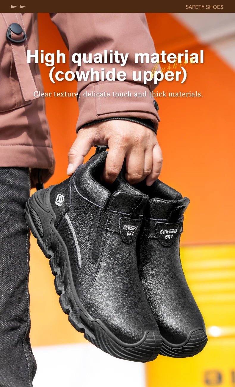 Insulated 6KV Plastic Toe Men's Safety Shoes Anti-impact Puncture-Resistant Work Boots Durable Labor Protection Footwear