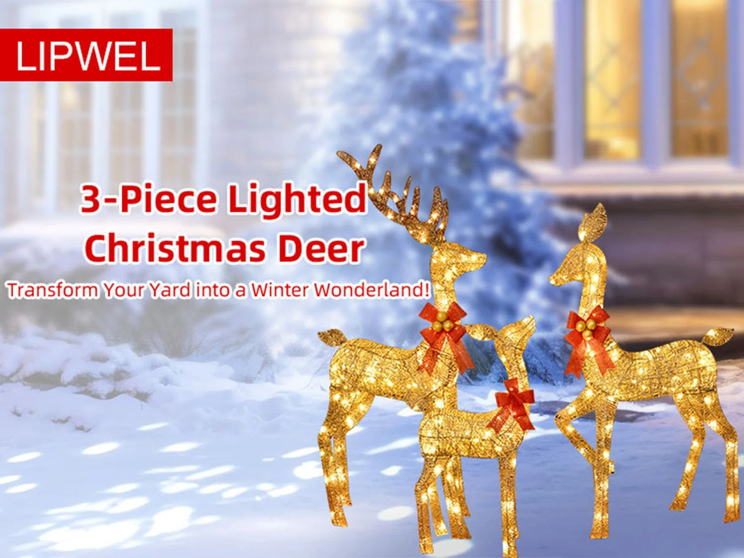 3D 3-Piece Outdoor atmosphere lighting fixtures Yard Holiday Lighted Reindeer Outside Indoor Home Lawn Garden 210 Led Lights