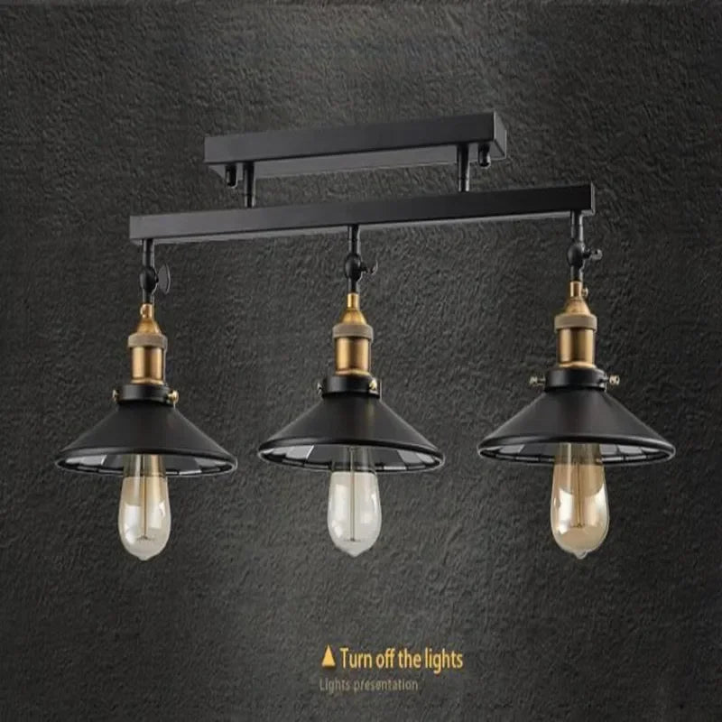 Vintage Industrial Black Iron Adjustable Ceiling Light with Mirror Glass Shade 3XE27 Edison Bulbs for Dining Room Home Decor DIY
