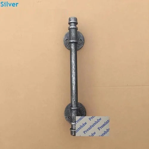 1Pc Rustic Iron Pipe Door Bar Pull Handle With Cap Finials Towel Rack Wall Grab Bronze Black Silver