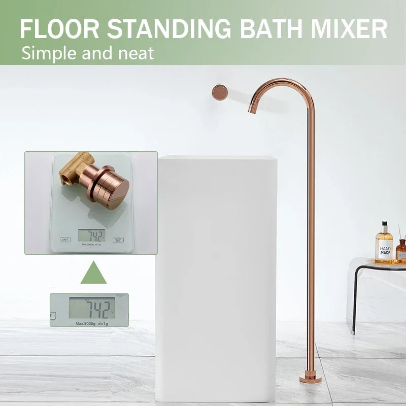 Floor Standing Bathtub Faucet Brass Body Hot Cold Mixer with Handle Rose Gold Independent Faucet Chrome Grey Black