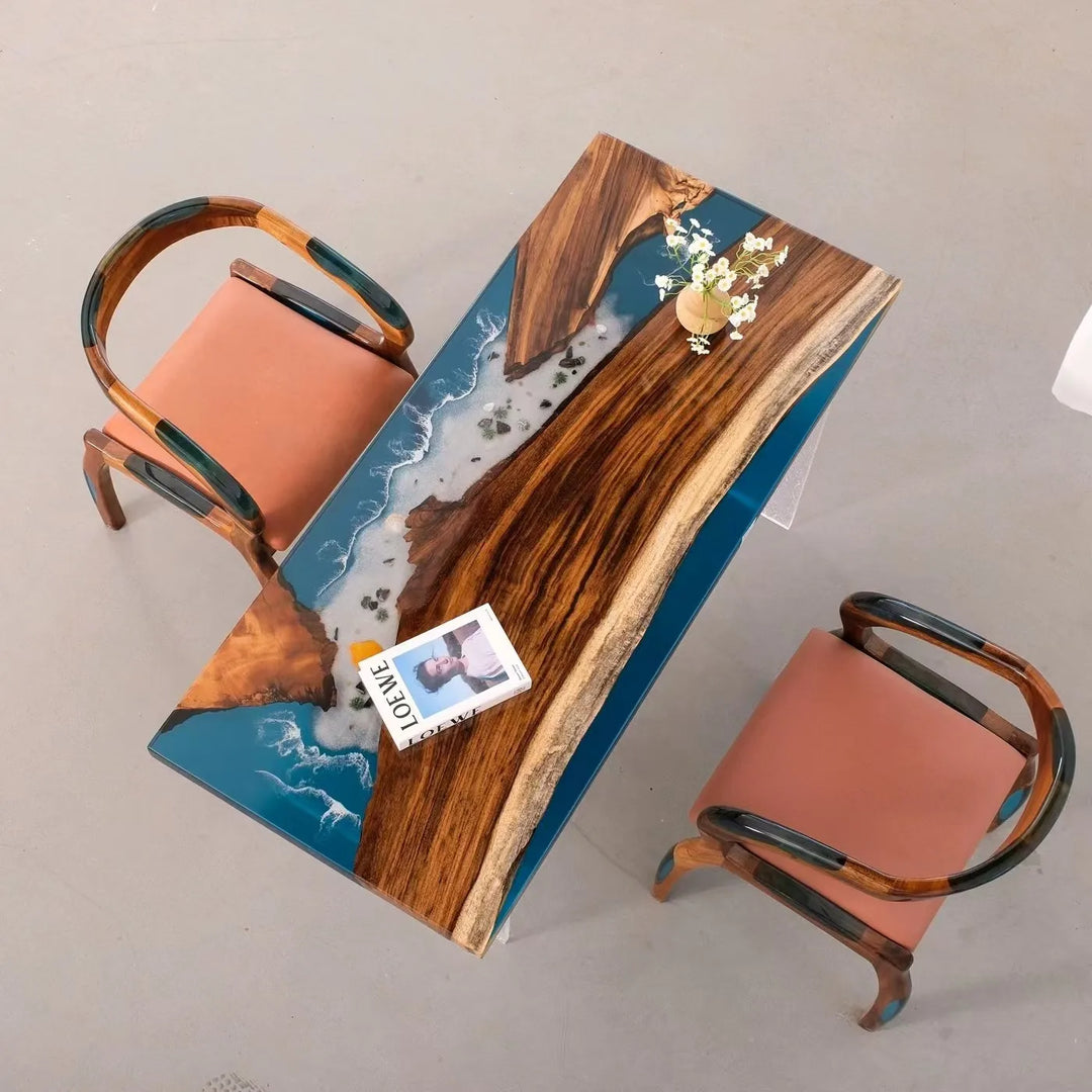 Custom coffee table Shoreline table Epoxy glue River table Solid wood desktop large board logs