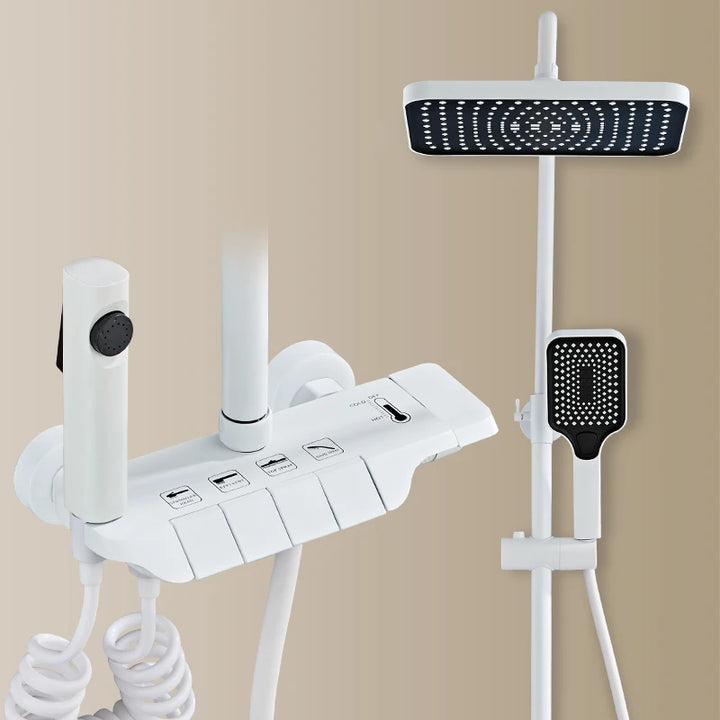 Hot Cold Piano Bathroom Shower System Set Brushed Rose Gold Waterfall Bathroom Faucet Rainfall Piano Bathroom Shower Set