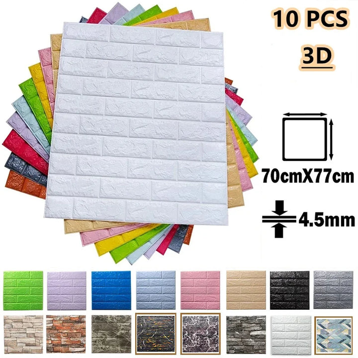 10Pcs Self-Adhesive 3D Wall Sticker DIY Brick Stickers Home Kids Room Kitchen Ceiling Decor No Odor No Pollution Wallpaper 70X77