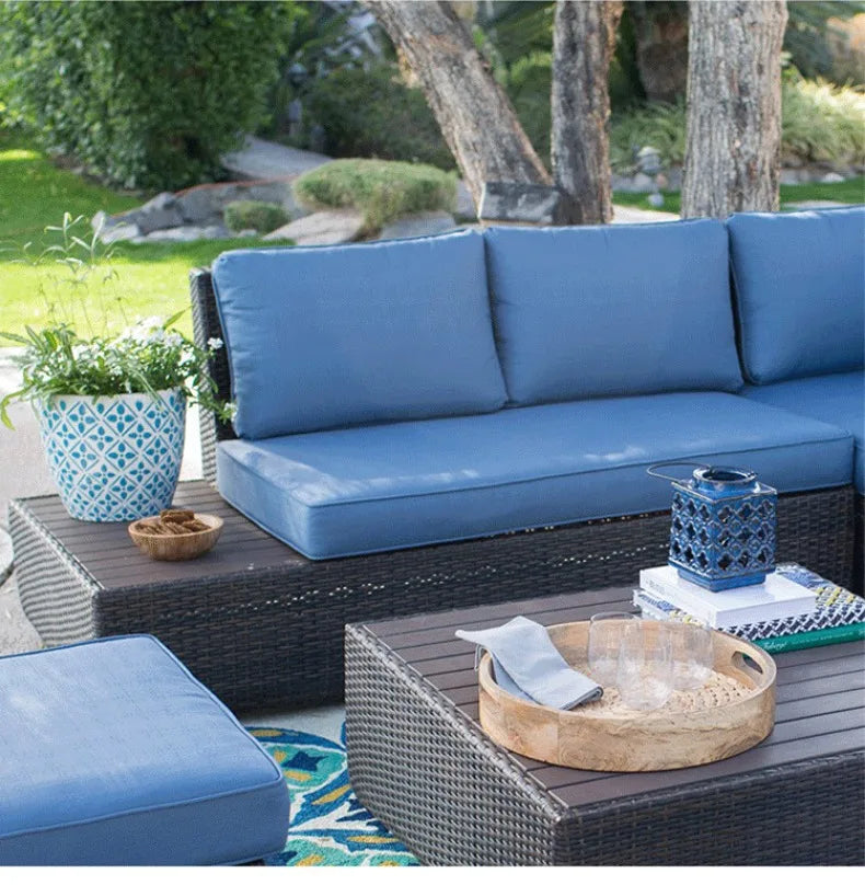 Modern Outdoor Rattan Lounge Set, Weatherproof PE Wicker Sofa & Coffee Table for Sales Office Display, Courtyard Garden