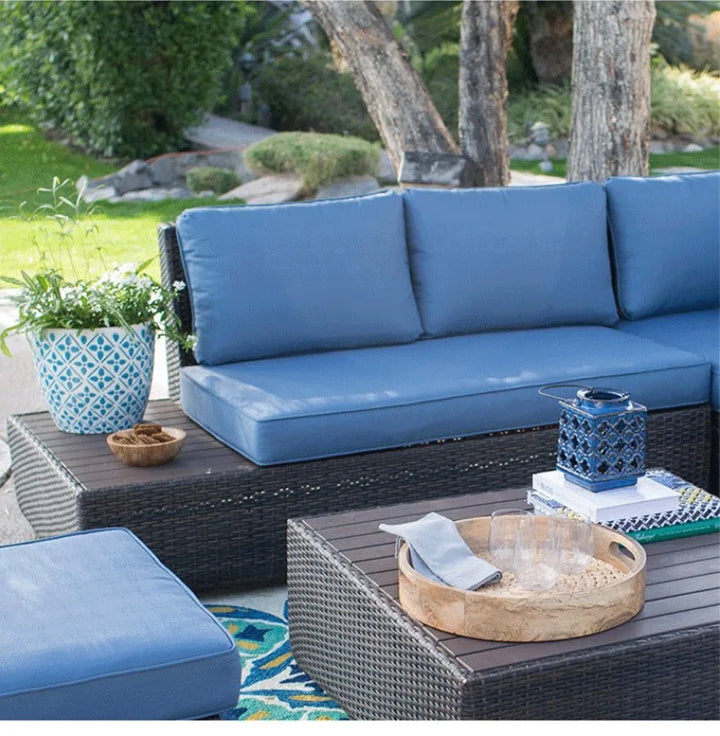 Modern Outdoor Rattan Lounge Set, Weatherproof PE Wicker Sofa & Coffee Table for Sales Office Display, Courtyard Garden