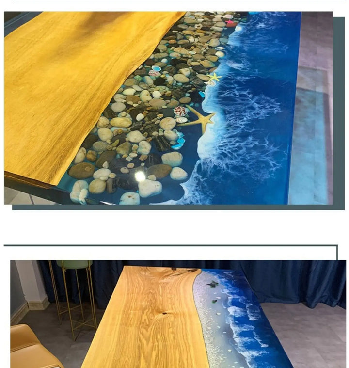 Custom coffee table Shoreline table Epoxy glue River table Solid wood desktop large board logs