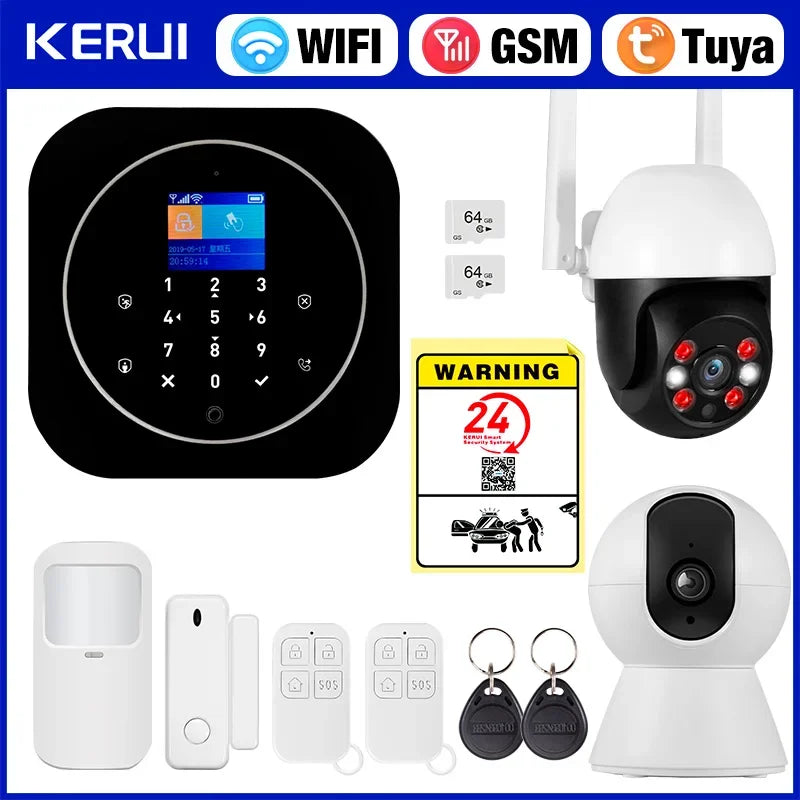 KERUI Tuya Smart Home Alarm System Kit G12 WiFi 2G GSM Home Security System with Door / Motion Sensor Smart Life Remote Control