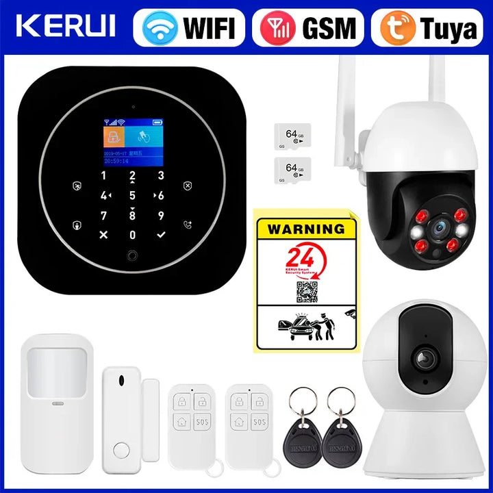 KERUI Tuya Smart Home Alarm System Kit G12 WiFi 2G GSM Home Security System with Door / Motion Sensor Smart Life Remote Control