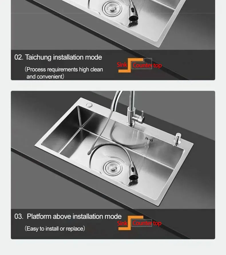Thickened 304 Stainless Steel Single Sink Kitchen Sink Undermount Dishwashing Trough