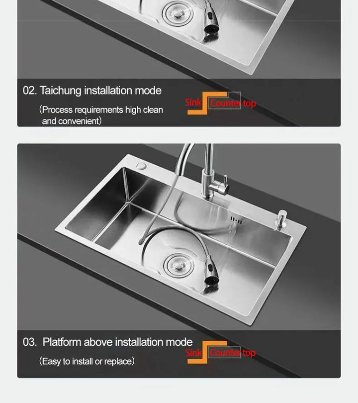 Thickened 304 Stainless Steel Single Sink Kitchen Sink Undermount Dishwashing Trough
