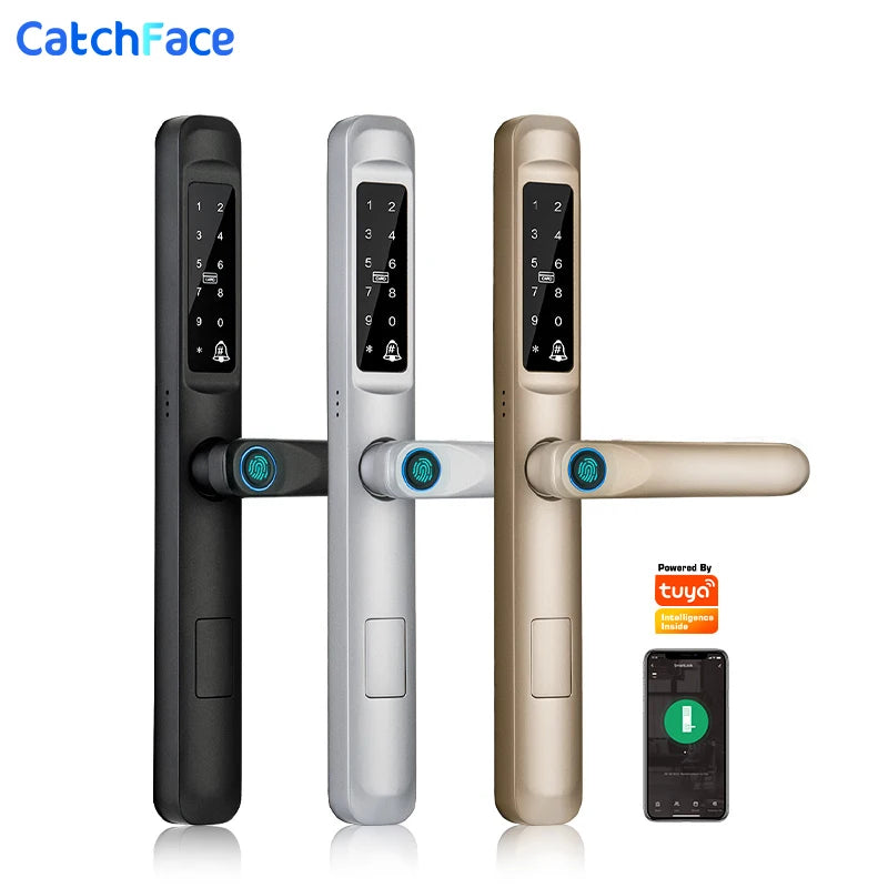 85/92mm Waterproof High-End Outdoor Fingerprint TUYA WIFI APP RFID Card Code Keyless Smart Electronic Door Lock Aluminum Home