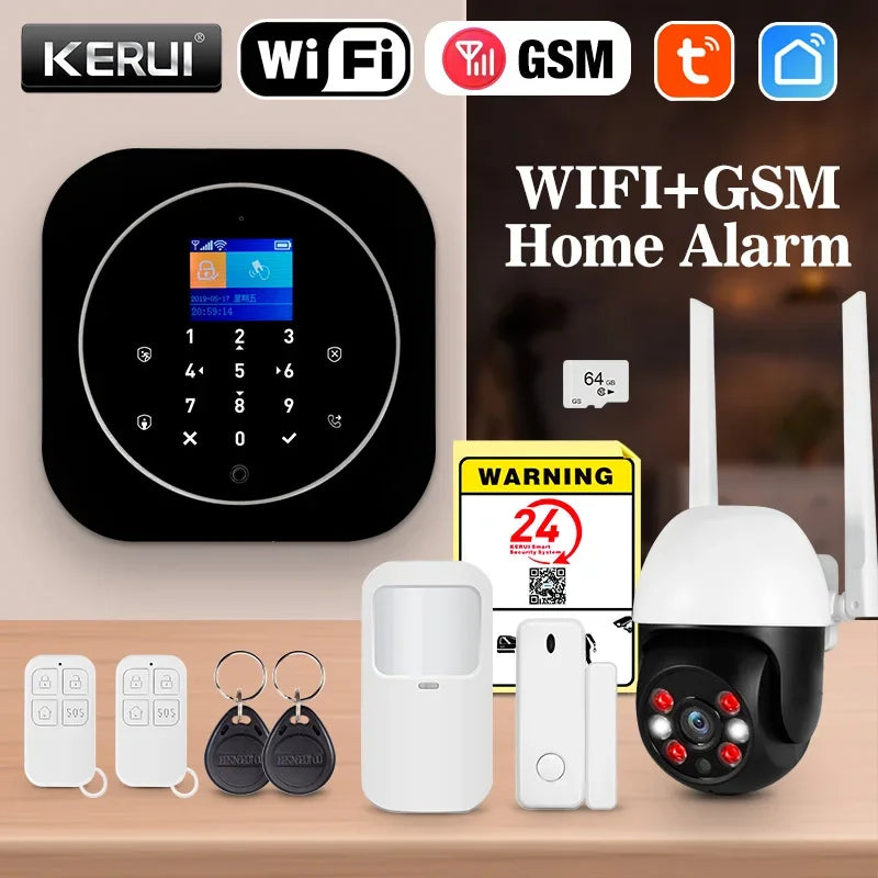 KERUI Tuya Smart Home Alarm System Kit G12 WiFi 2G GSM Home Security System with Door / Motion Sensor Smart Life Remote Control