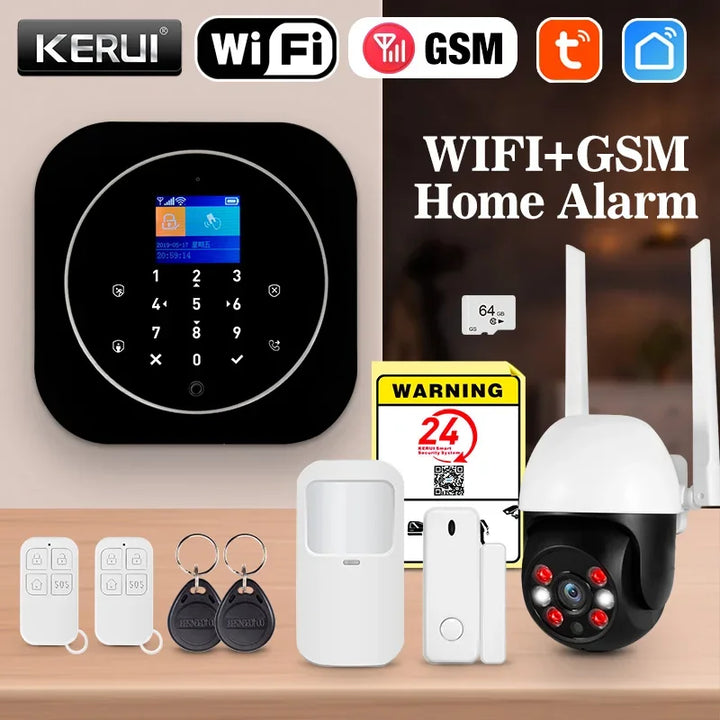 KERUI Tuya Smart Home Alarm System Kit G12 WiFi 2G GSM Home Security System with Door / Motion Sensor Smart Life Remote Control